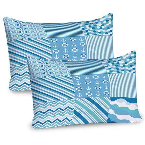 Ambesonne Chevron Pillow Sham 2 Pack, Zigzags Wavy Anchor, 36"x20", Turquoise Teal Blue