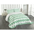 thumbnail image 1 of Ambesonne Chevron Quilted Bedspread Set 3 Pcs, Zigzag Twisty Modern, Queen Size, White Jade Green, 1 of 5