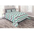 thumbnail image 1 of Ambesonne Chevron Quilted Coverlet 3 Pcs, Geometric Wavy Zigzag, Queen Size, Seafoam Grey White, 1 of 2