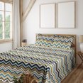 thumbnail image 1 of Ambesonne Chevron Retro Fitted & Flat Sheet with Shams 4 Pcs Set, Timeless Zigzag Lines, Calking, Khaki Blue Grey Sepia, 1 of 1