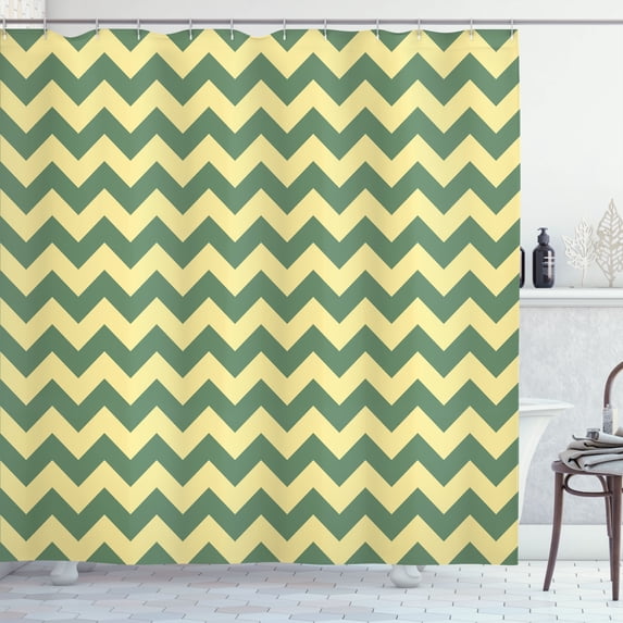 Ambesonne Chevron Shower Curtain, Abstract Geometric Zigzag, 69"Wx75"L, Fern Green