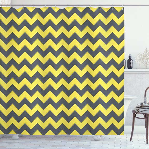 Ambesonne Chevron Shower Curtain, Abstract Geometric Zigzag, 69"Wx75"L, Pastel Yellow