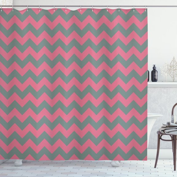 Ambesonne Chevron Shower Curtain, Abstract Zigzag Wavy Print, 69"Wx75"L, Pink Grey