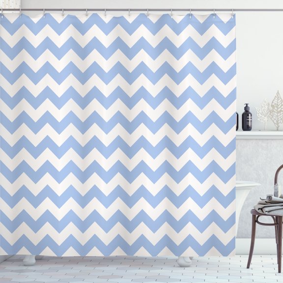Ambesonne Chevron Shower Curtain, Abstract Zigzag Wavy Print, 69"Wx84"L, Pale Azure