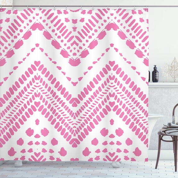Ambesonne Chevron Shower Curtain, Aztec Pattern Motif Print, 69"Wx70"L, Pale Pink