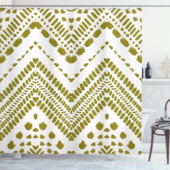 Ambesonne Chevron Shower Curtain, Aztec Pattern Motif Print, 69"Wx75"L, Khaki White