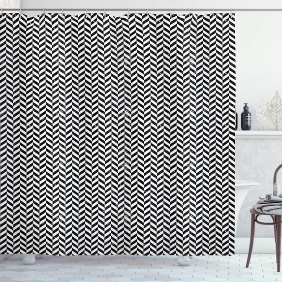 Ambesonne Chevron Shower Curtain, Vintage Chevron Zigzags, 69"Wx84"L, Black and White