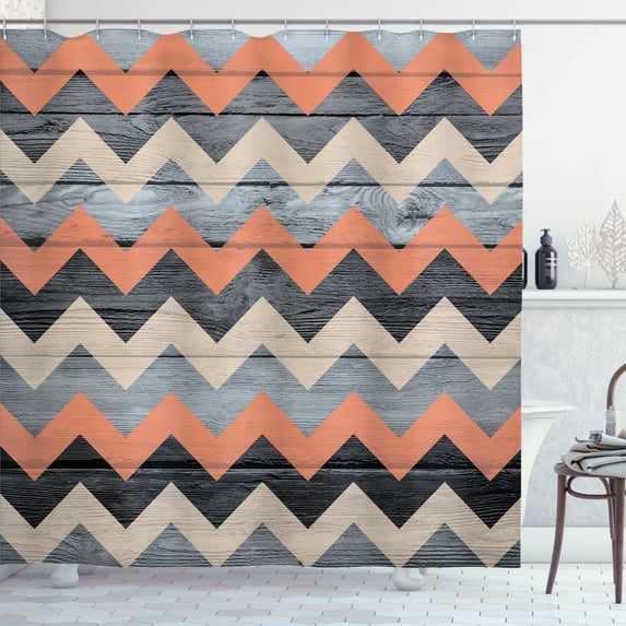 Ambesonne Chevron Shower Curtain, Zigzag Rustic Lines Pattern, 69"Wx70"L, Dark Peach