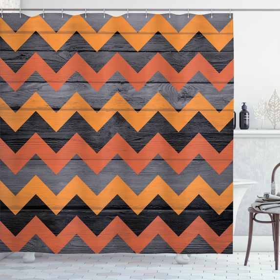 Ambesonne Chevron Shower Curtain, Zigzag Rustic Lines Pattern, 69"Wx84"L, Burnt Sienna