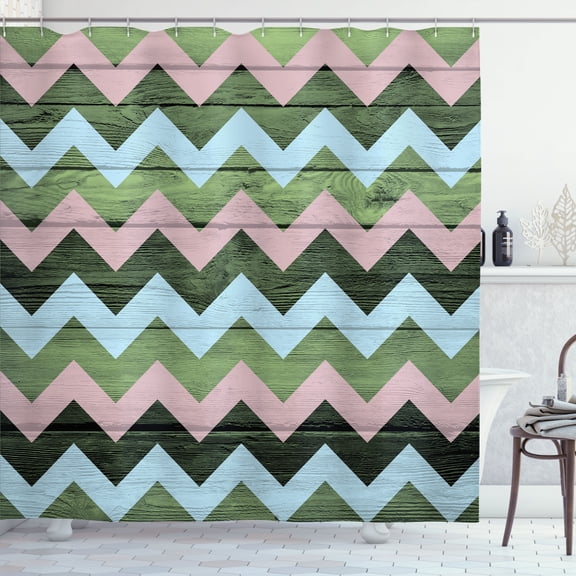 Ambesonne Chevron Shower Curtain, Zigzag Rustic Lines Pattern, 69"Wx84"L, Pale Pink