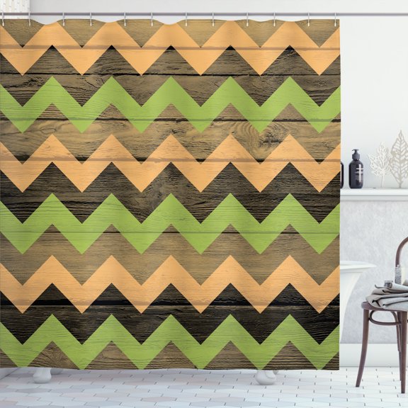 Ambesonne Chevron Shower Curtain, Zigzag Stripes Rustic Look, 69"Wx70"L, Sand Brown