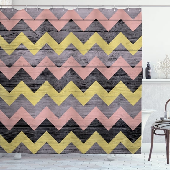 Ambesonne Chevron Shower Curtain, Zigzag Stripes Rustic Look, 69"Wx70"L, Taupe Grey