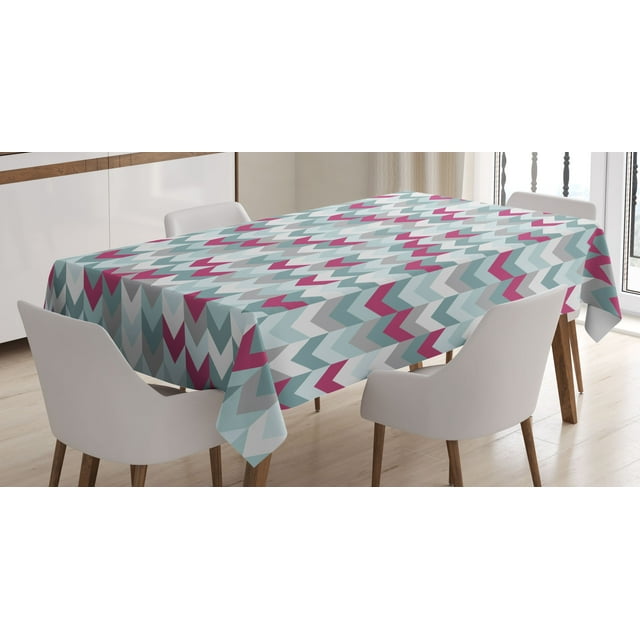 Ambesonne Chevron Tablecloth Rectangular Table Cover, Symmetric Stripes Arrow, 52"x70", Turquoise Pale Grey