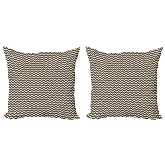 Ambesonne Chevron Throw Pillow Cover 2 Pack, Earthy Tone Abstract Zigzag, 20", Dark Taupe Champagne