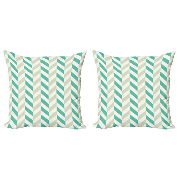 Ambesonne Chevron Throw Pillow Cover 2 Pack, Herringbone Springtime, 18", Sea Green Eggshell White