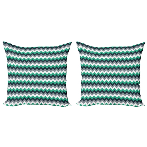 Ambesonne Chevron Throw Pillow Cover 2 Pack, Symmetric Arrows Stripe, 16", Jade Green Grey White
