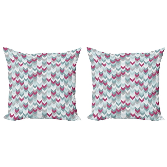 Ambesonne Chevron Throw Pillow Cover 2 Pack, Symmetric Stripes Arrow, 18", Turquoise Pale Grey