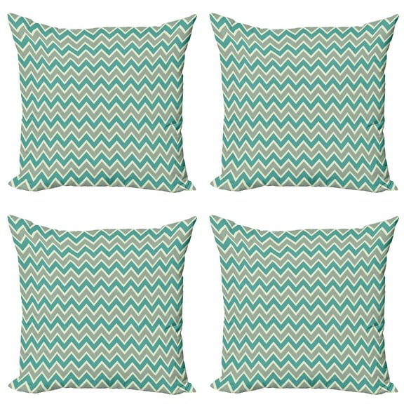 Ambesonne Chevron Throw Pillow Cover 4 Pack, Angular Stripes Pattern, 16", Pale Sage Green Beige