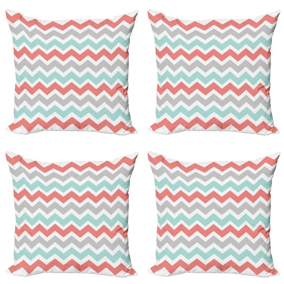 Ambesonne Chevron Throw Pillow Cover 4 Pack, Art Pastel Zigzags, 20", White Charcoal Grey