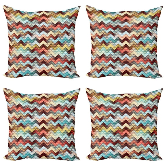 Ambesonne Chevron Throw Pillow Cover 4 Pack, Ornate Baroque Floral, 24", Multicolor