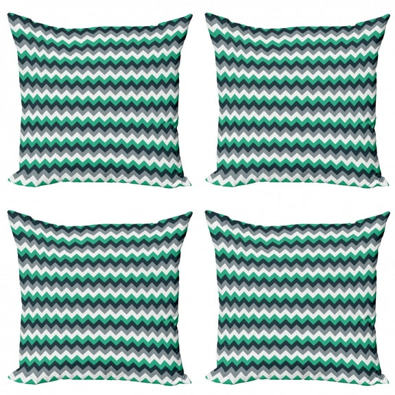 Ambesonne Chevron Throw Pillow Cover 4 Pack, Symmetric Arrows Stripe, 20", Jade Green Grey White