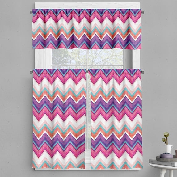 Ambesonne Chevron Valance & Curtain, Colorful Groovy Art, 55"x30", Multicolor