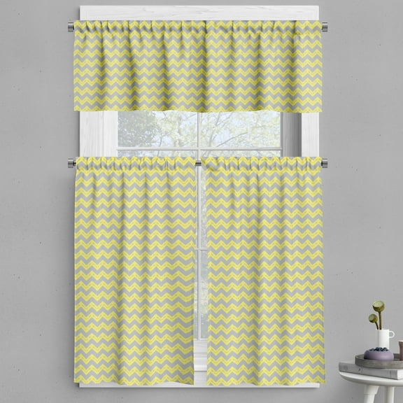 Ambesonne Chevron Valance & Curtain, Tribal, 55"x36", Yellow Pale Grey