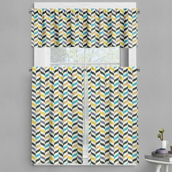 Ambesonne Chevron Valance & Curtain, Vertical Herrigbone, 55"x24", Multicolor
