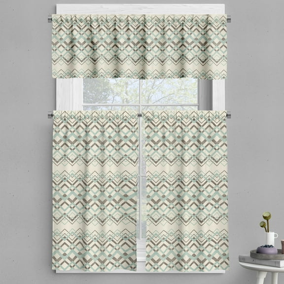 Ambesonne Chevron Valance & Curtain, Vintage Zigzag Lines, 55"x36", Almond Green Brown Cream