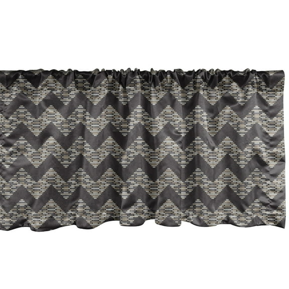 Ambesonne Chevron Valance Pack of 2, Abstract Dashes Zigzags, 54"X12", Dark Taupe Grey and Tan