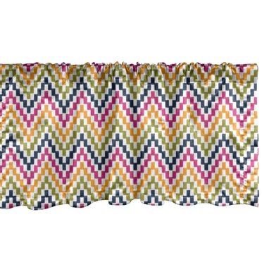 Ambesonne Chevron Window Valance, Abstract Geometric Wavy Retro Pattern in Colorful Tones Zigzags Inspired Layout, Curtain Valance for Kitchen Bedroom Decor with Rod Pocket, 54" X 12", Multicolor