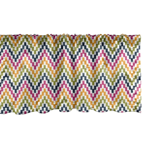 Ambesonne Chevron Window Valance, Abstract Geometric Wavy Retro Pattern in Colorful Tones Zigzags Inspired Layout, Curtain Valance for Kitchen Bedroom Decor with Rod Pocket, 54" X 18", Multicolor