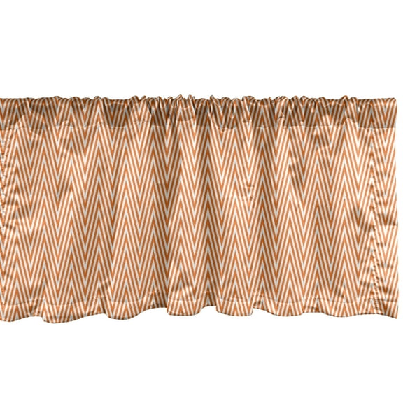 Ambesonne Chevron Window Valance, Orange Wavy Stripes Abstract Geometric Pattern Creative Composition, Curtain Valance for Kitchen Bedroom Decor with Rod Pocket, 54" X 12", Orange and White