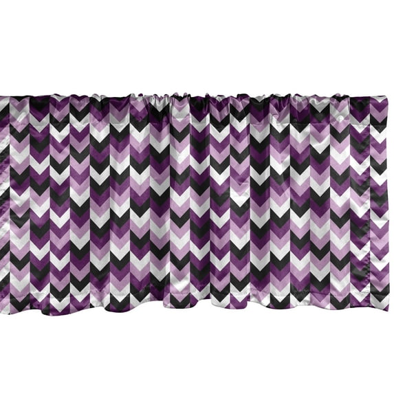 Ambesonne Chevron Window Valance, Zig Zag Arrows Geometric Symmetric Pattern Retro Old Design, Curtain Valance for Kitchen Bedroom Decor with Rod Pocket, 54" X 12", Purple White Black
