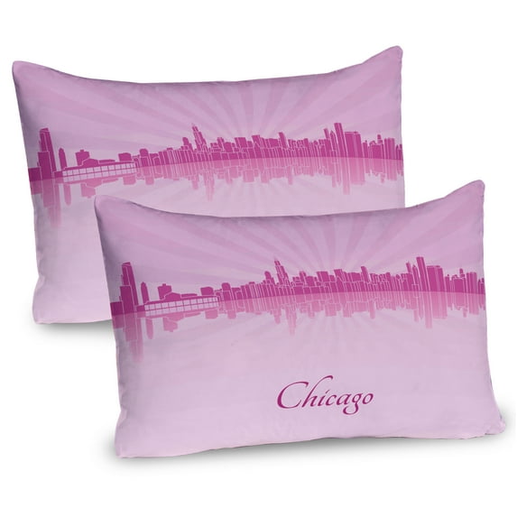 Ambesonne Chicago Skyline Pillow Sham 2 Pack, USA Downtown, 36"x20", Pale Pink Fuchsia