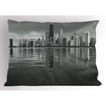 thumbnail image 1 of Ambesonne Chicago Skyline Pillow Sham, Harbor Coastal Town, 26" X 20", Black and White, 1 of 2