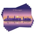 thumbnail image 1 of Ambesonne Chicago Skyline Place Mats Set of 4, Illinois Sunset, Standard Size, Purple Apricot Pink, 1 of 4