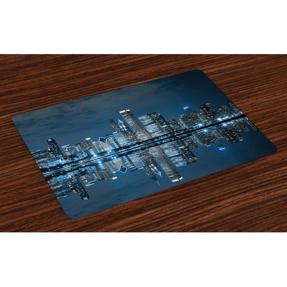 Ambesonne Chicago Skyline Place Mats Set of 4, Sleeping City, Standard Size, Night Blue Grey