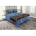 thumbnail image 1 of Ambesonne Chicago Skyline Quilted Bedspread Set 3 Pcs, Big City Sunset, Queen Size, Blue Orange Taupe, 1 of 3