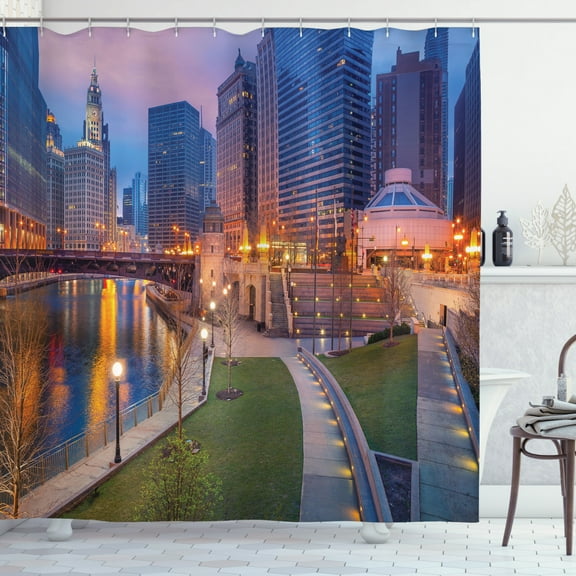 Ambesonne Chicago Skyline Shower Curtain, Cityscape Urban, 69"Wx84"L, Multicolor