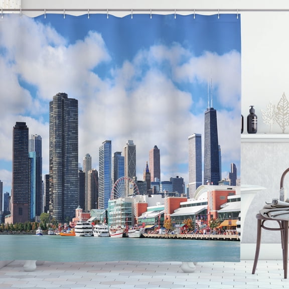 Ambesonne Chicago Skyline Shower Curtain, Cloudy Sky City, 69"Wx70"L, Multicolor