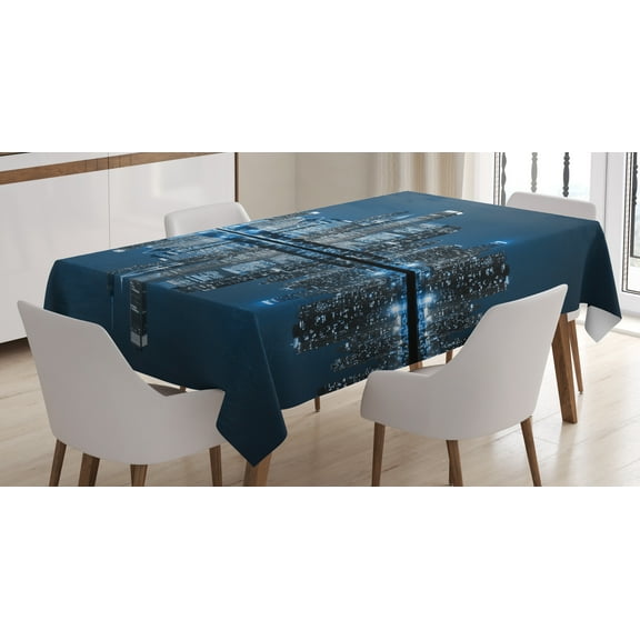 Ambesonne Chicago Skyline Tablecloth Rectangular Table Cover, Sleeping City, 60"x84", Night Blue Grey