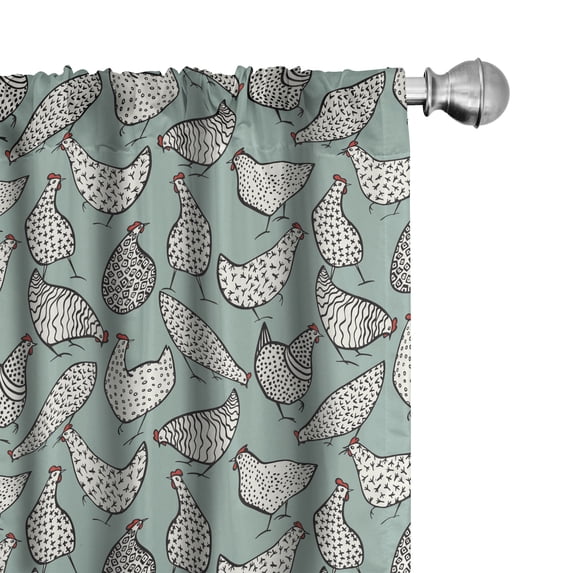 Ambesonne Chicken Window Curtains, Poultry Polka Dots Animal, Each 28" W x 63" L, Almond Green and White