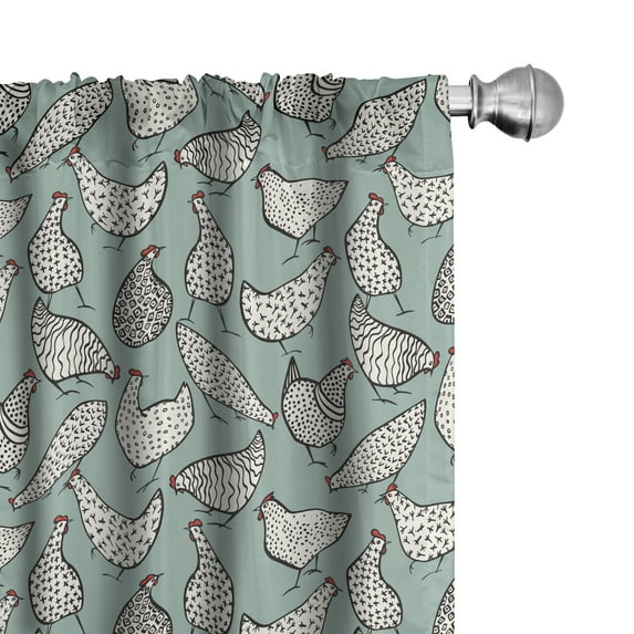 Ambesonne Chicken Window Curtains, Poultry Polka Dots Animal, Each 28" W x 95" L, Almond Green and White