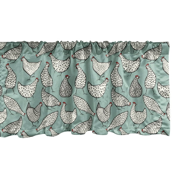 Ambesonne Chicken Window Valance, Poultry Polka Dots Animal, 54" X 12", Almond Green and White