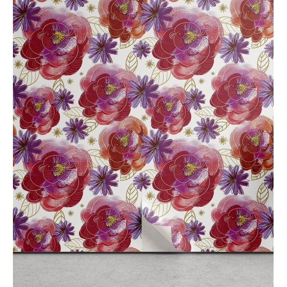 Ambesonne Chicory Peel & Stick Wallpaper for Home, Abstract Botany Floral Art, 13"x36", Dark Indigo Rose Eggshell