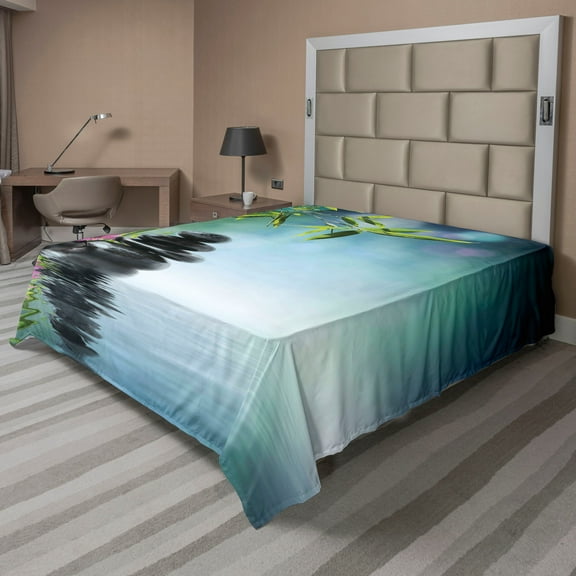 Ambesonne Chill Garden Flat Sheet, Flower and Stones Art, California King, Multicolor