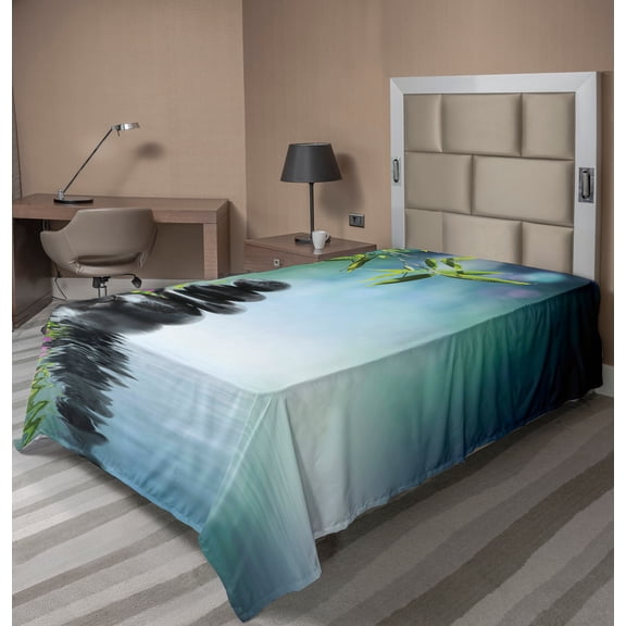 Ambesonne Chill Garden Flat Sheet, Flower and Stones Art, Twin Size, Multicolor