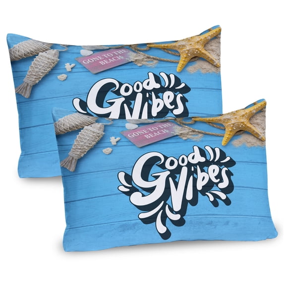 Ambesonne Chill Pillow Sham 2 Pack, Summer Beach Holiday, 36"x20", Blue Marigold Pink