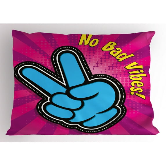 Ambesonne Chill Pillow Sham, No Bad Vibes Vintage, 26" X 20", Magenta Yellow Blue